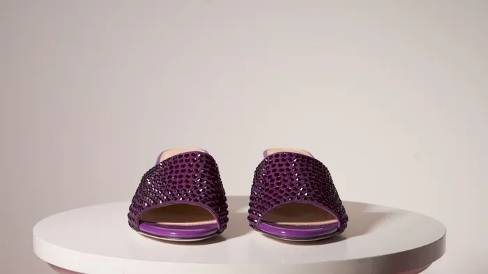 Women The Ailano Purple Glitter Leather Sandal Vinci Leather Sandals