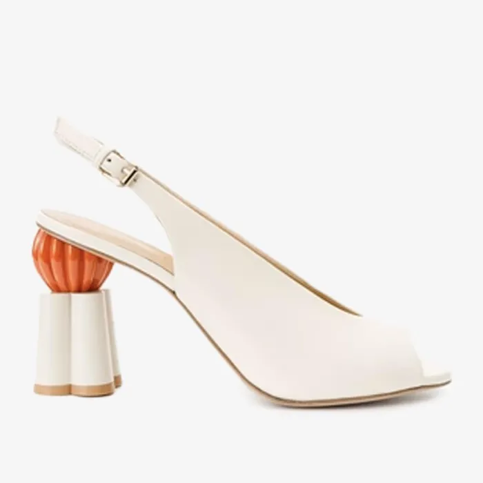 Women The Cimla Cream Leather Pumpkin Heel Sandal Vinci Leather Sandals
