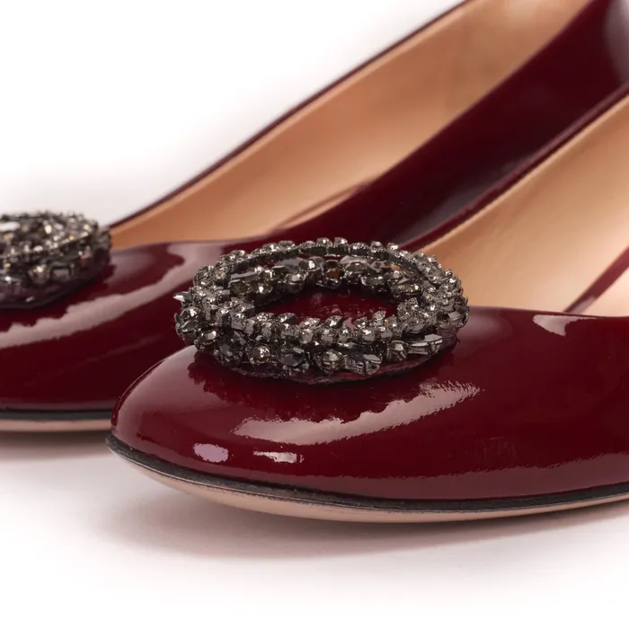 Women The Danish Burgundy Patent Leather Block Heel Pump Shoe Vinci Leather Heels