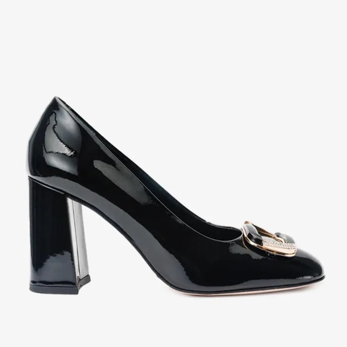 Women The Ferrara Black Patent Leather Block Heel Pump Shoe Vinci Leather Best Sellers