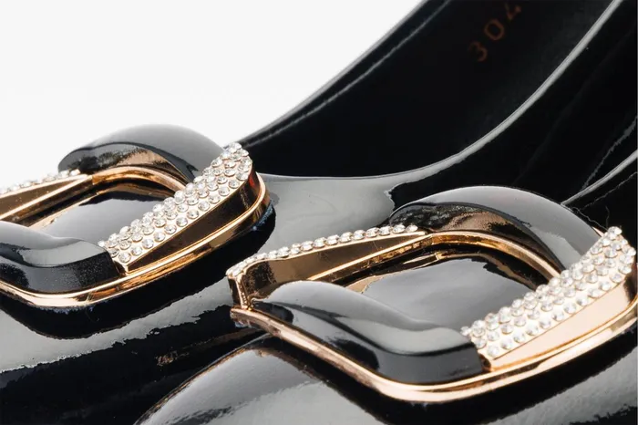 Women The Ferrara Black Patent Leather Block Heel Pump Shoe Vinci Leather Best Sellers