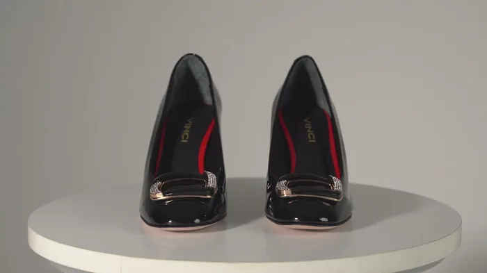 Women The Ferrara Black Patent Leather Block Heel Pump Shoe Vinci Leather Best Sellers