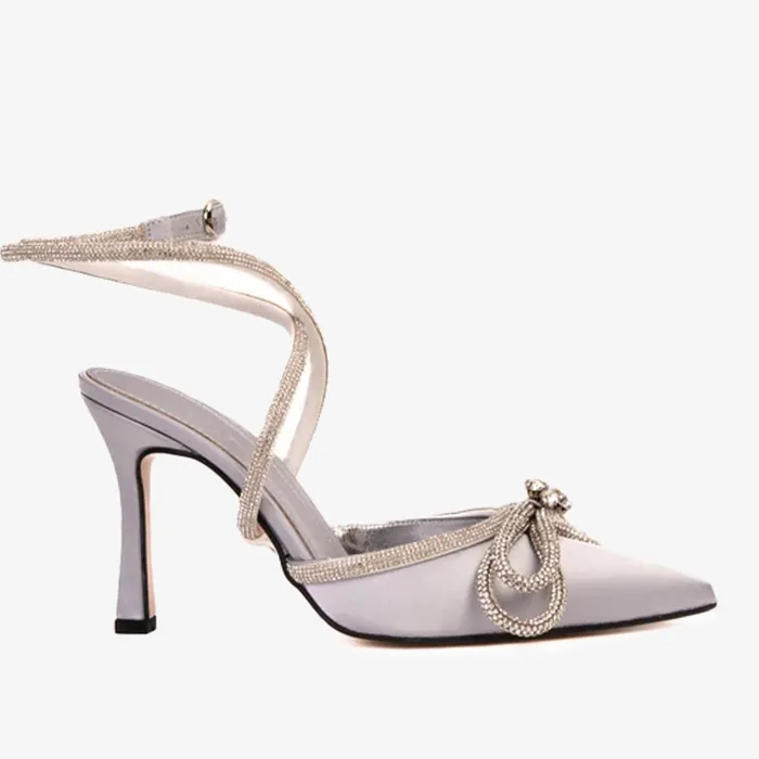 Women The Floransa Silver Leather Pointy Toe Ankle Strap WomenSandal Vinci Leather Sandals
