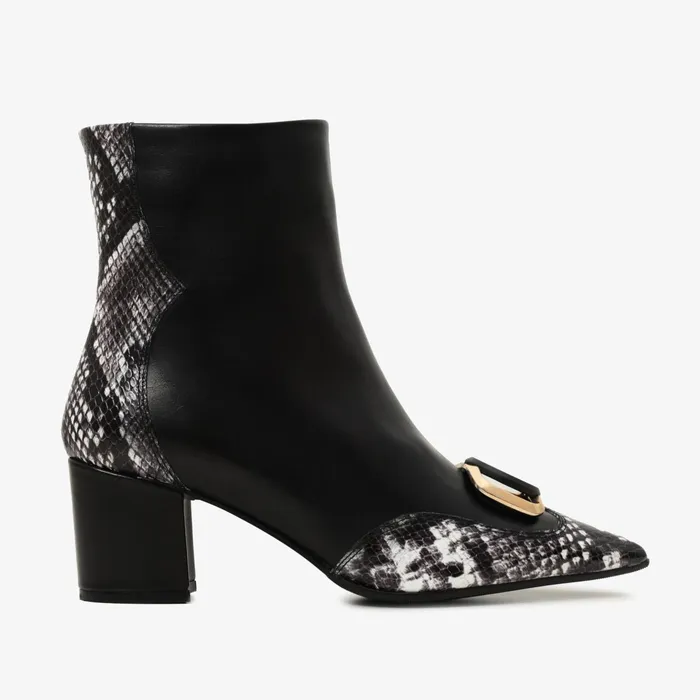 Women The Gray Black and White Leather Block Heel Boot Vinci Leather Best Sellers