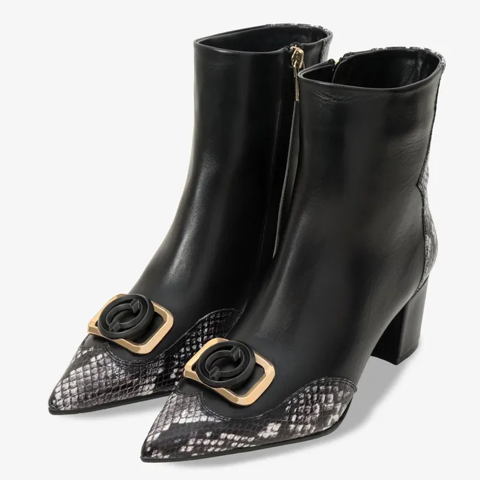 Women The Gray Black and White Leather Block Heel Boot Vinci Leather Best Sellers