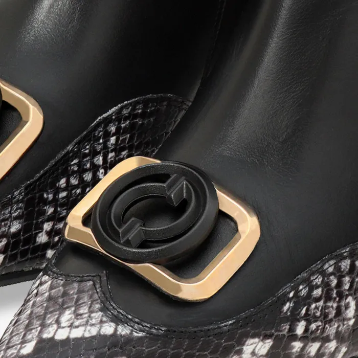Women The Gray Black and White Leather Block Heel Boot Vinci Leather Best Sellers