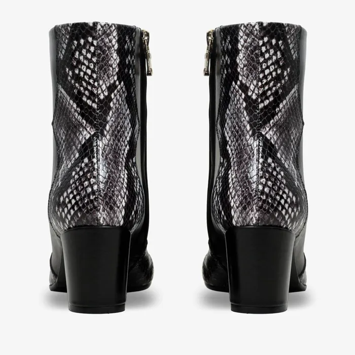 Women The Gray Black and White Leather Block Heel Boot Vinci Leather Best Sellers
