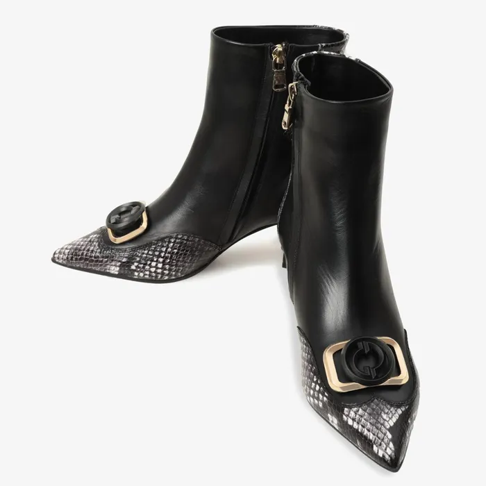 Women The Gray Black and White Leather Block Heel Boot Vinci Leather Best Sellers