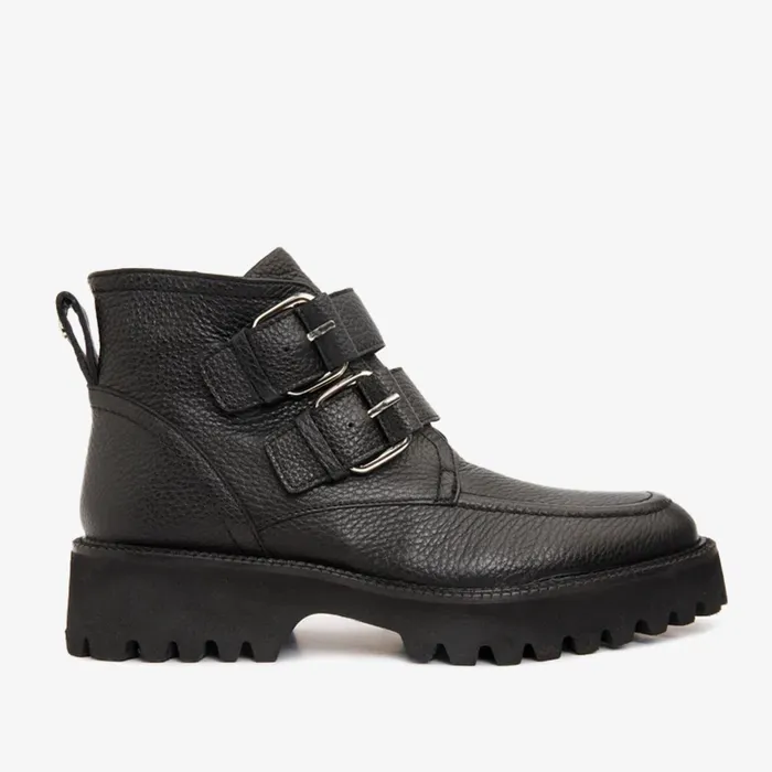 Women The Harry Black Leather Double Monk Ankle Boot Vinci Leather Boots and Booties