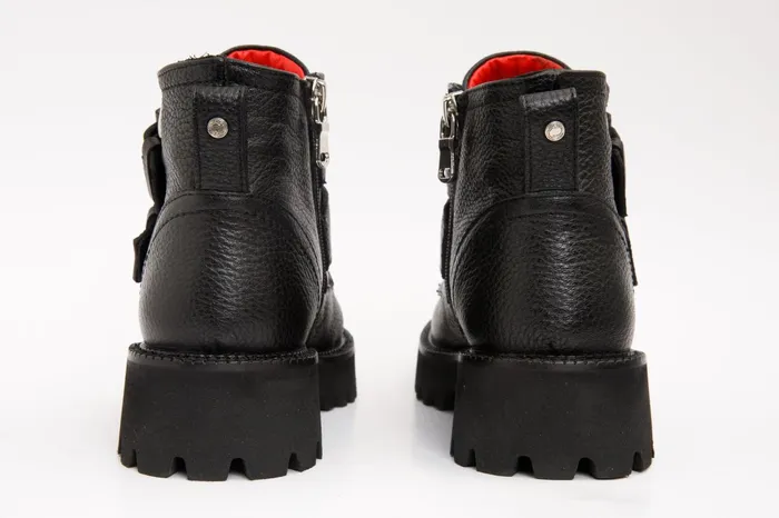 Women The Harry Black Leather Double Monk Ankle Boot Vinci Leather Boots and Booties