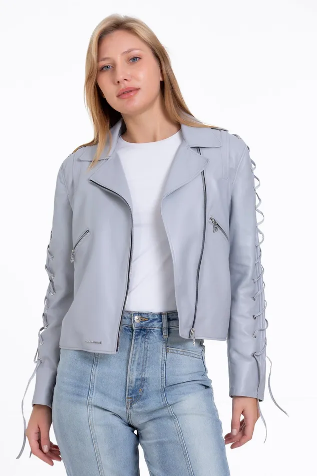 Women The Isola Leather Gray Jacket Vinci Leather Best Sellers