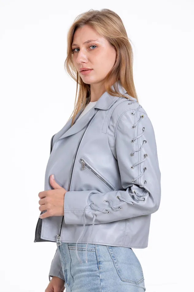 Women The Isola Leather Gray Jacket Vinci Leather Best Sellers