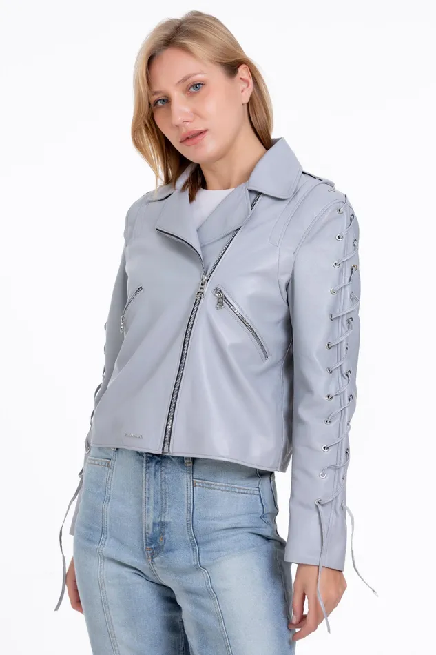 Women The Isola Leather Gray Jacket Vinci Leather Best Sellers