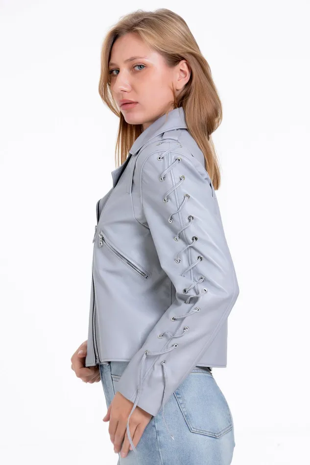 Women The Isola Leather Gray Jacket Vinci Leather Best Sellers