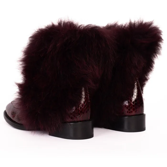 Women The Izmir Burgundy Patent Leather Natural Fur Mid Calf Boot Vinci Leather Best Sellers