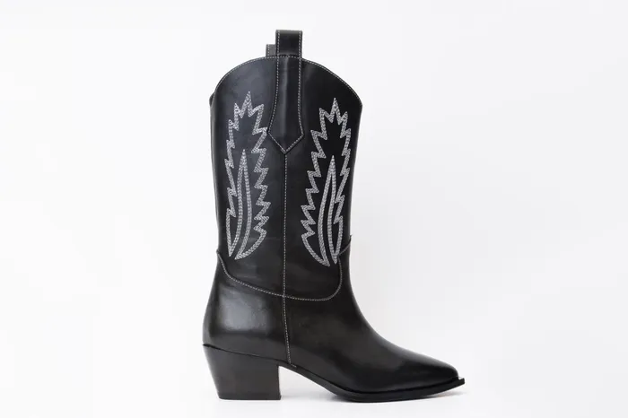 Women The Togg Black Leather Cowboy Boot Vinci Leather Boots and Booties