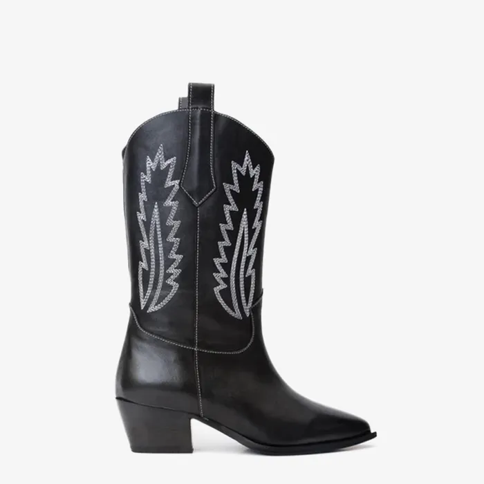 Women The Togg Black Leather Cowboy Boot Vinci Leather Boots and Booties