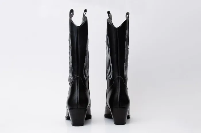 Women The Togg Black Leather Cowboy Boot Vinci Leather Boots and Booties