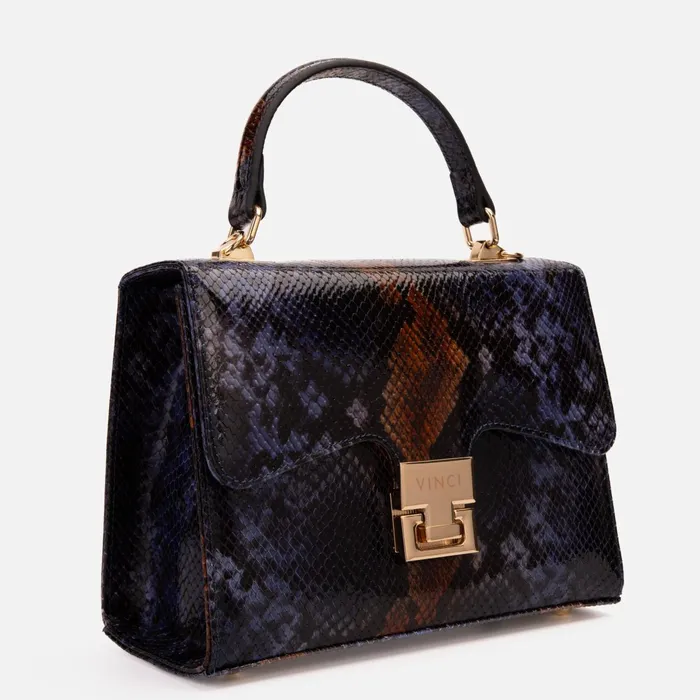 Women The Venezia Navy Blue Leather Snk Handbag Vinci Leather Sneakers