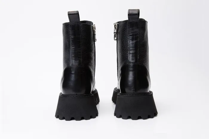 Women The Yildiz Black Leather LaceUp Ankle Boot With A Side Zipper Vinci Leather Best Sellers