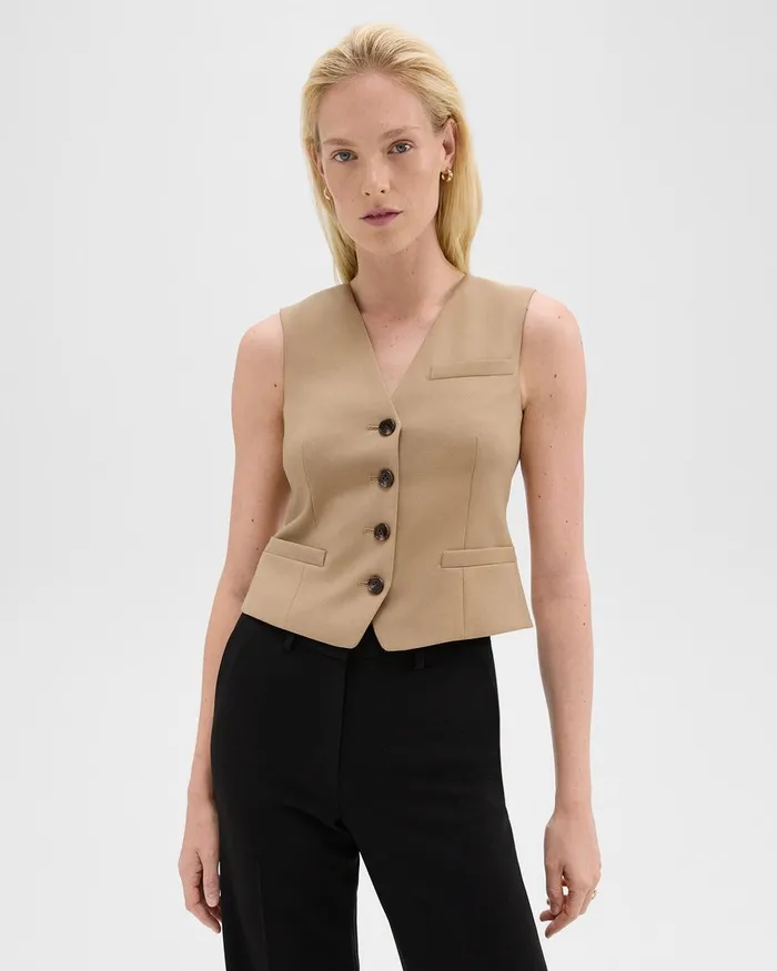 Women Theory Blazers Jackets Slim Vest In Sleek Flannel New Camel