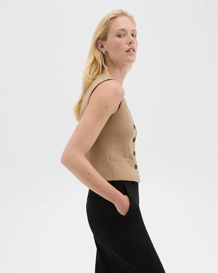 Women Theory Blazers Jackets Slim Vest In Sleek Flannel New Camel