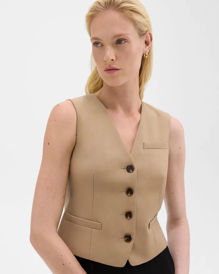 Women Theory Blazers Jackets Slim Vest In Sleek Flannel New Camel