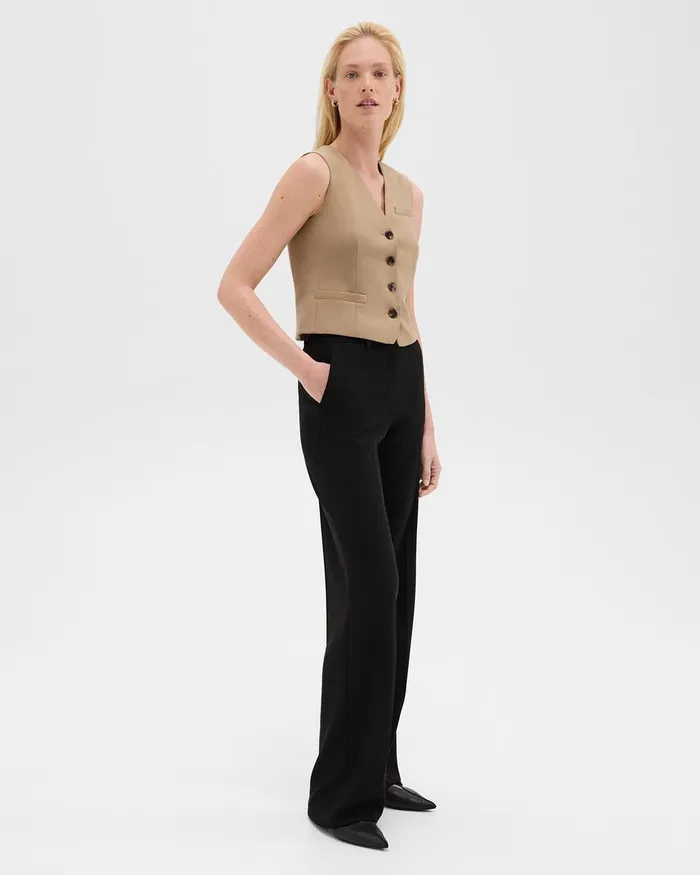 Women Theory Blazers Jackets Slim Vest In Sleek Flannel New Camel