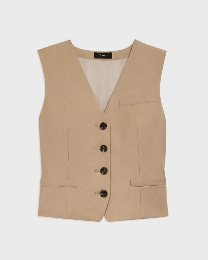 Women Theory Blazers Jackets Slim Vest In Sleek Flannel New Camel