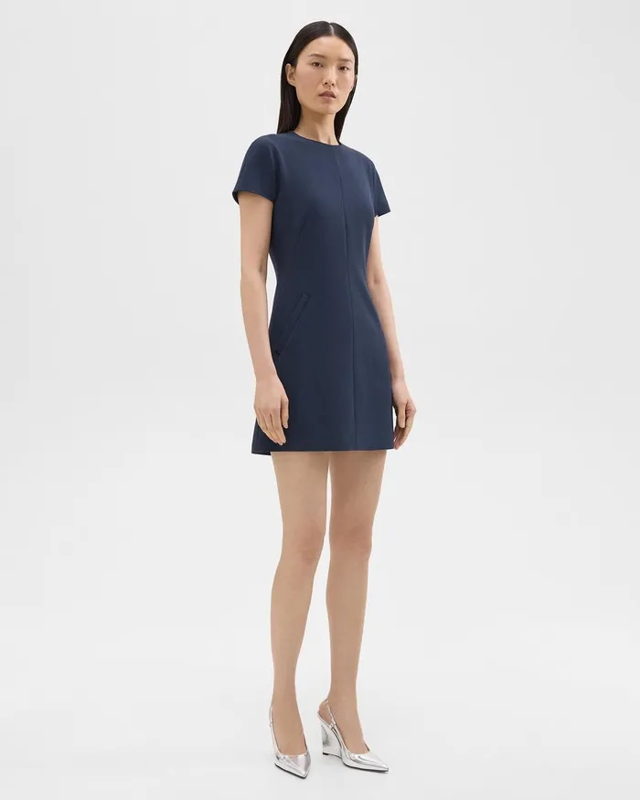 Women Theory Dresses Dolman Sleeve Mini Dress In Admiral Crepe Nocturne Navy