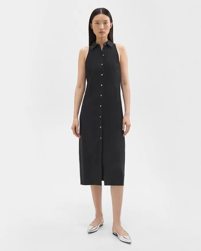 Women Theory Dresses Halter Neck Shirt Dress In LinenViscose Black