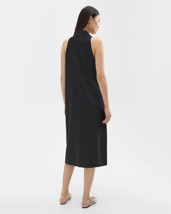 Women Theory Dresses Halter Neck Shirt Dress In LinenViscose Black