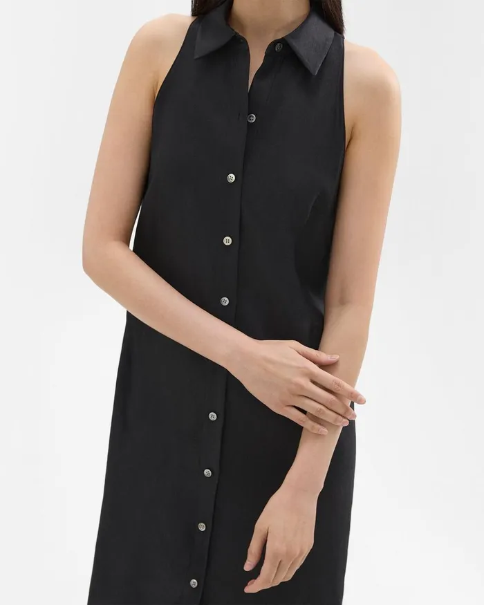 Women Theory Dresses Halter Neck Shirt Dress In LinenViscose Black