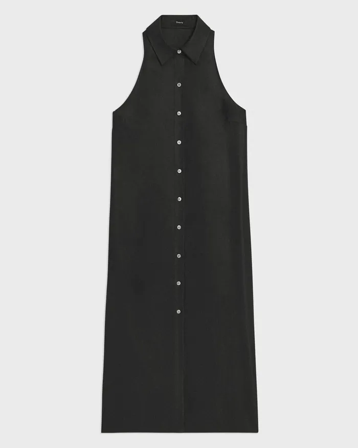 Women Theory Dresses Halter Neck Shirt Dress In LinenViscose Black
