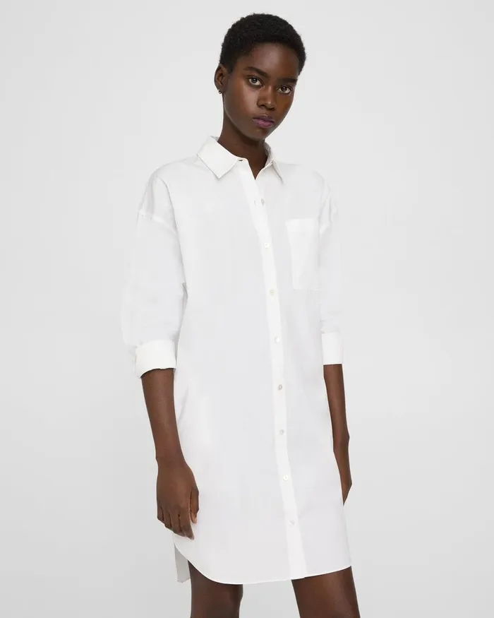 Women Theory Dresses Oversized Shirt Dress In Cotton White