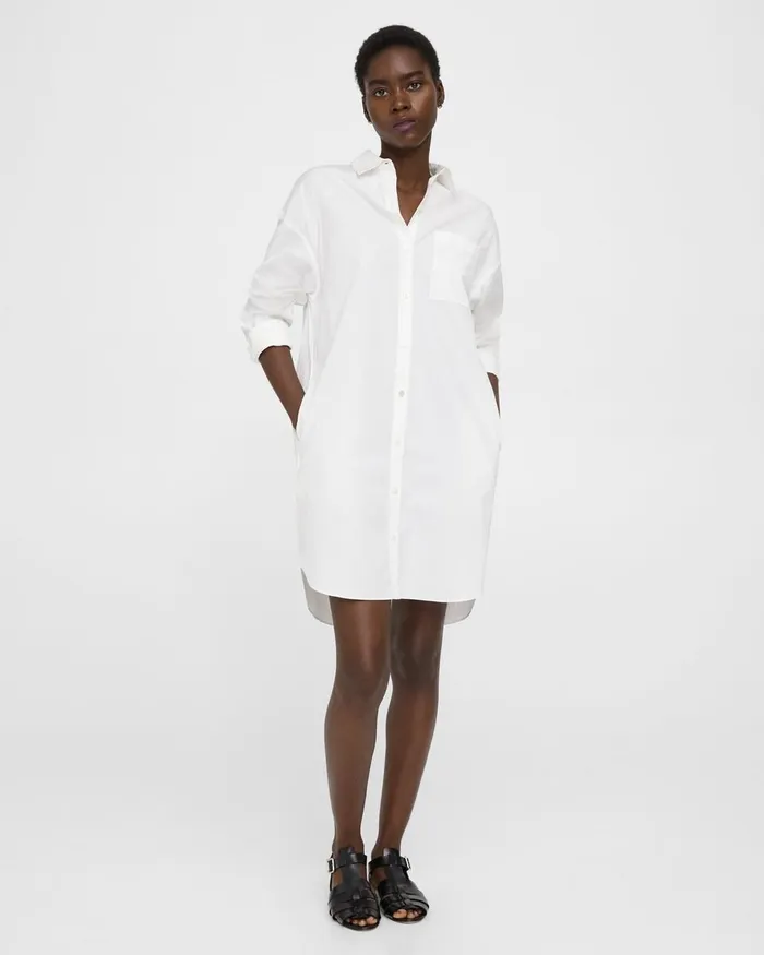 Women Theory Dresses Oversized Shirt Dress In Cotton White