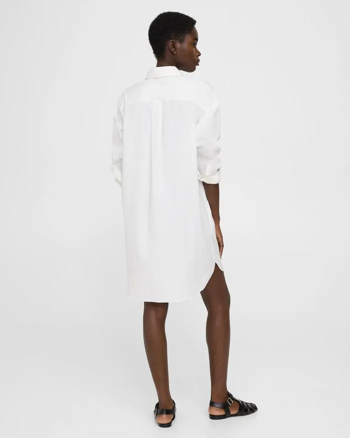 Women Theory Dresses Oversized Shirt Dress In Cotton White