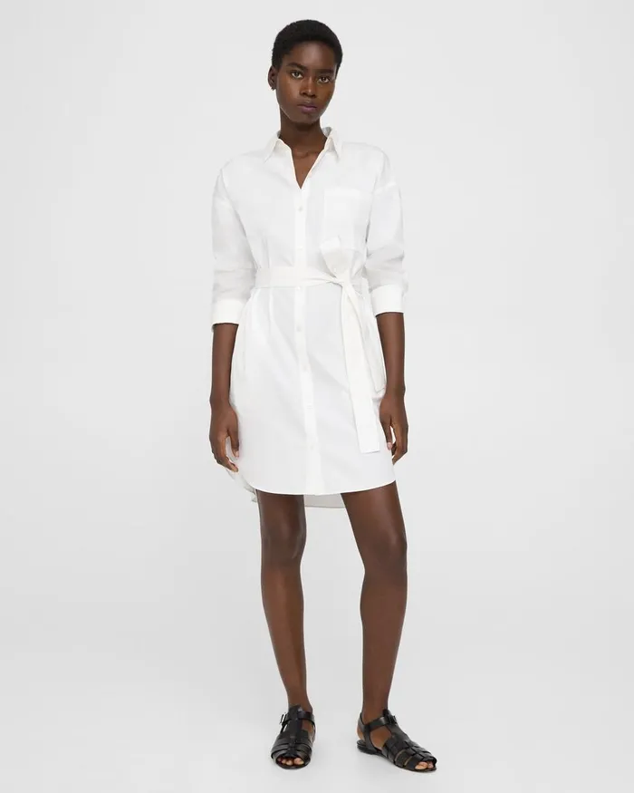Women Theory Dresses Oversized Shirt Dress In Cotton White