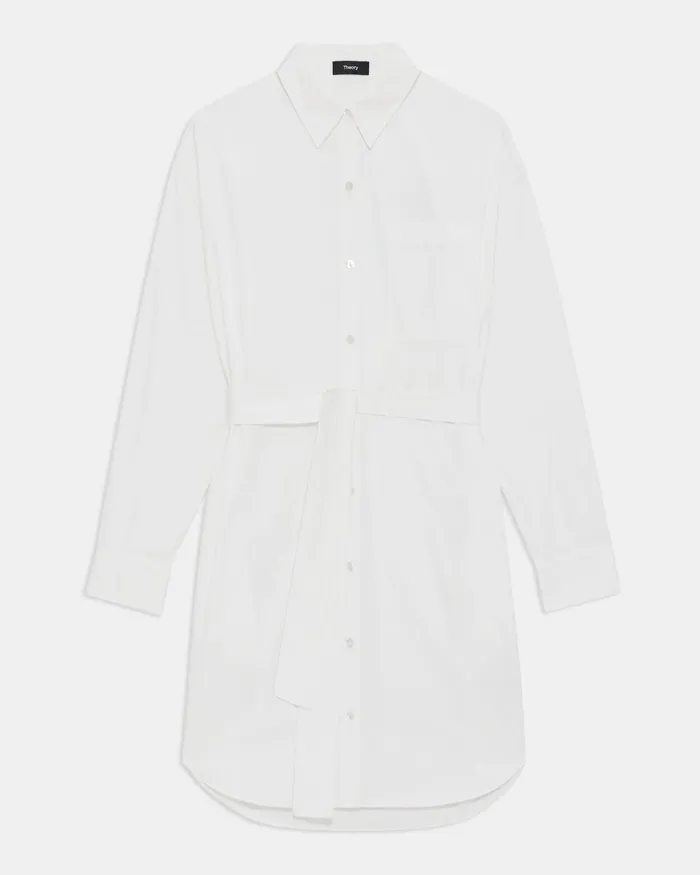 Women Theory Dresses Oversized Shirt Dress In Cotton White