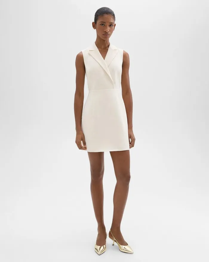 Women Theory Dresses Peak Lapel Mini Dress In Admiral Crepe Rice
