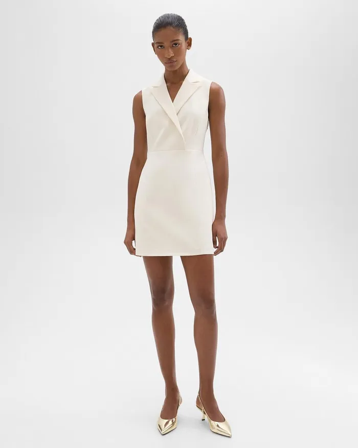 Women Theory Dresses Peak Lapel Mini Dress In Admiral Crepe Rice