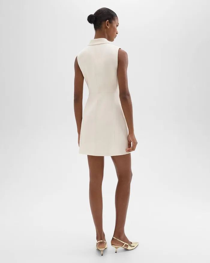 Women Theory Dresses Peak Lapel Mini Dress In Admiral Crepe Rice