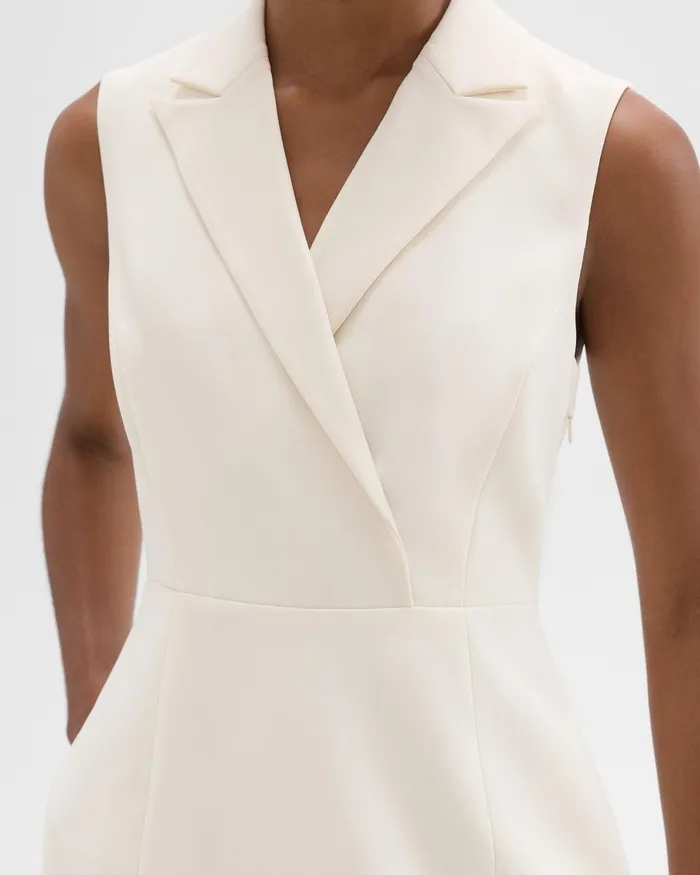 Women Theory Dresses Peak Lapel Mini Dress In Admiral Crepe Rice