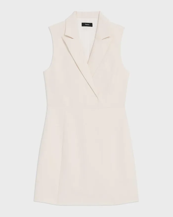 Women Theory Dresses Peak Lapel Mini Dress In Admiral Crepe Rice