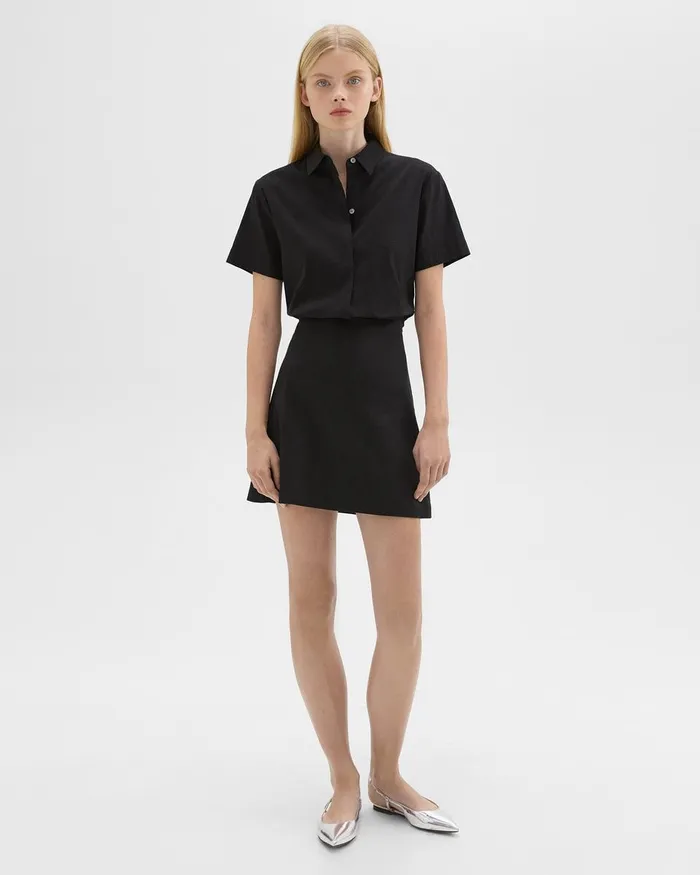 Women Theory Dresses ShortSleeve ALine Dress In Good Linen Black