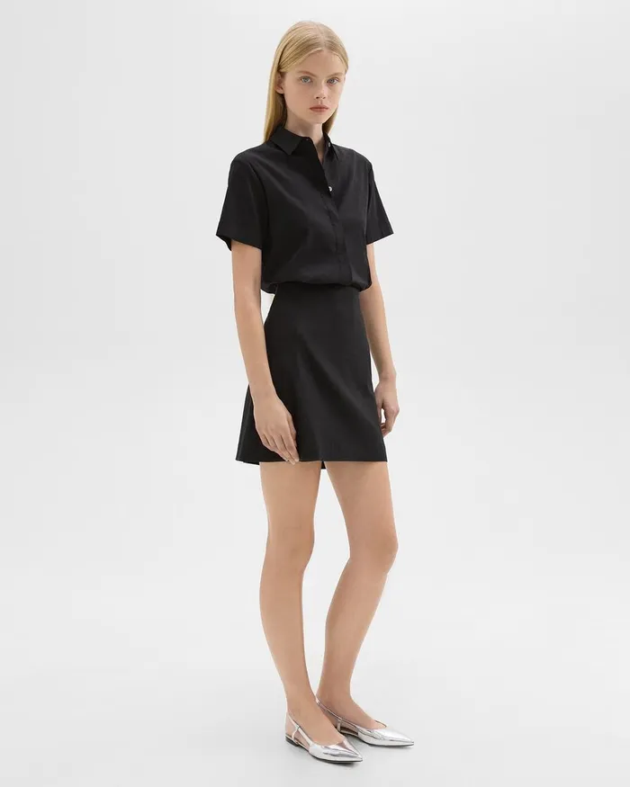 Women Theory Dresses ShortSleeve ALine Dress In Good Linen Black