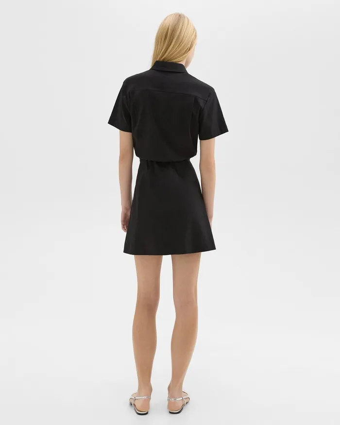 Women Theory Dresses ShortSleeve ALine Dress In Good Linen Black