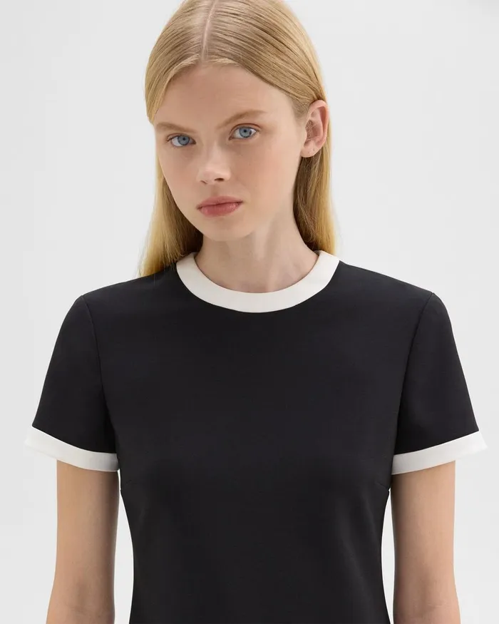 Women Theory Dresses ShortSleeve Dress In Crepe Blackivory