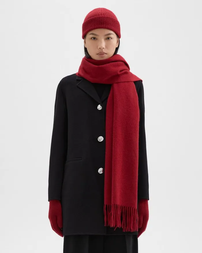 Women Theory Hats Gloves Scarves Scarf Hat and Gloves Set In Cashmere Red Dahlia