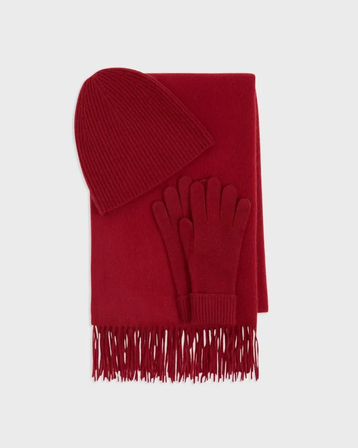 Women Theory Hats Gloves Scarves Scarf Hat and Gloves Set In Cashmere Red Dahlia